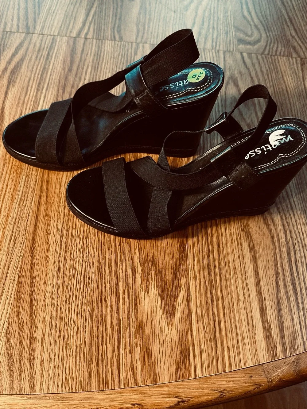 Matisse Black Leather Sole, Elastic Strappy  Wedge Sandals, 4.5
